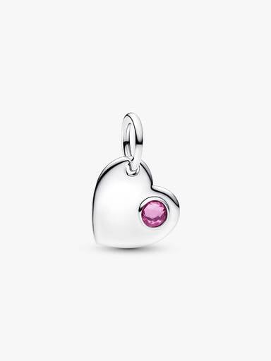 October Engravable Pink Stone Heart Dangle Charm