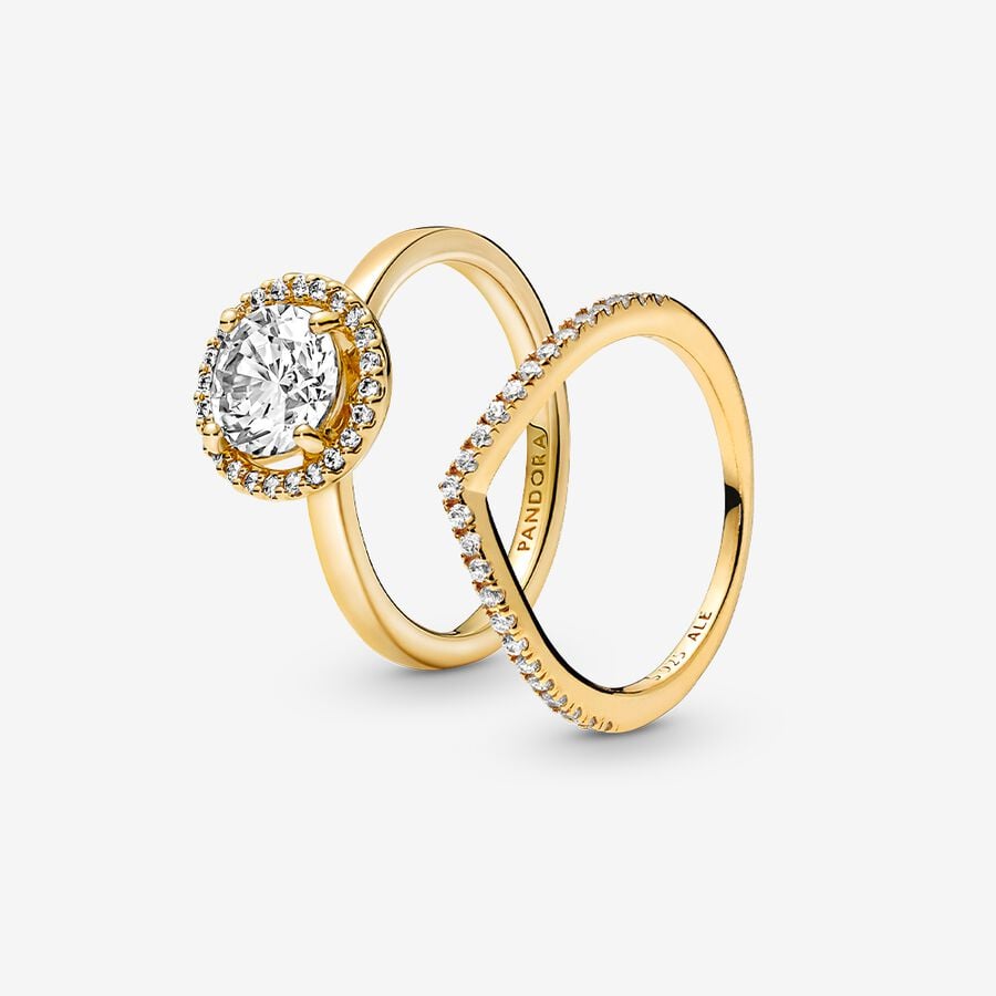 Halo of Gold Sparkling Wishbone Ring Set image number 0