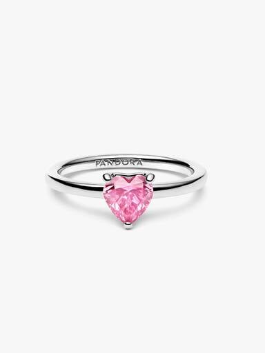 Sparkling Pink Heart Solitaire Ring