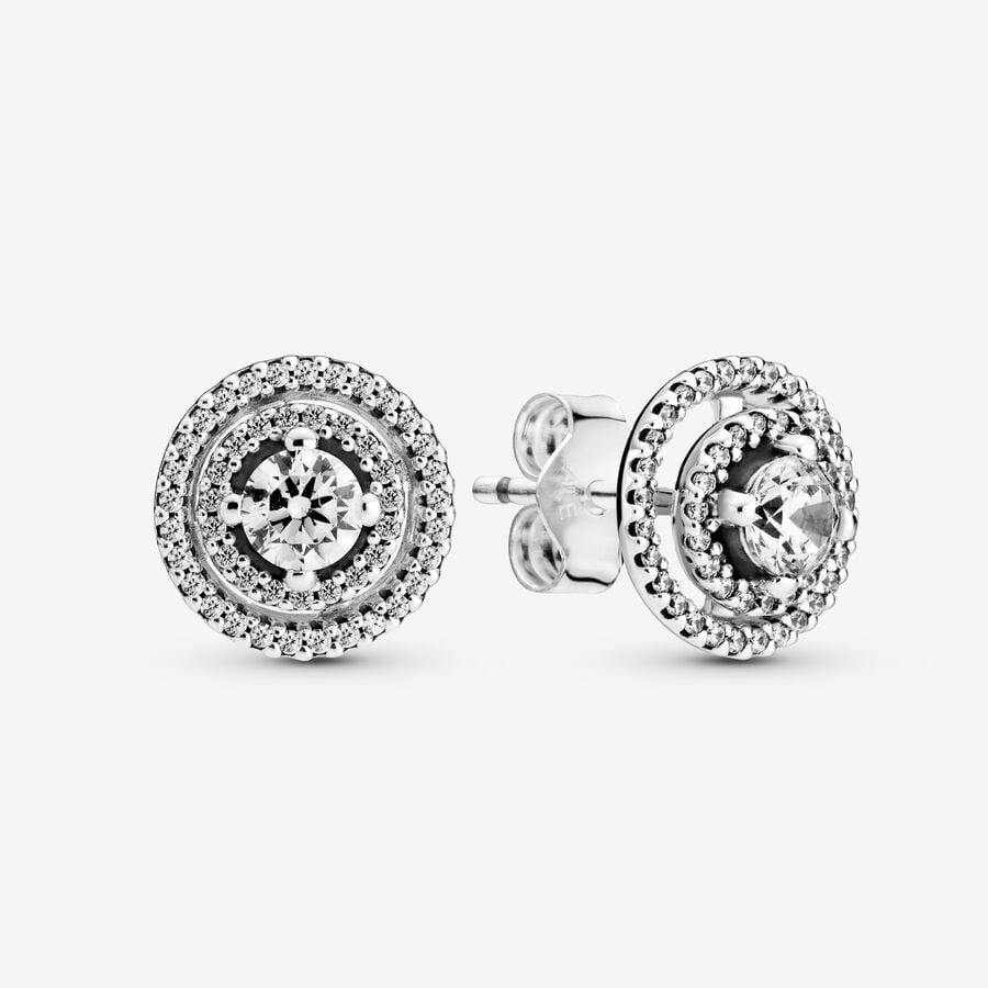 Sparkling Double Halo Stud Earrings | Sterling silver | Pandora US
