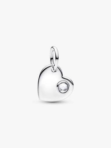 April Engravable Heart Clear Stone Dangle Charm