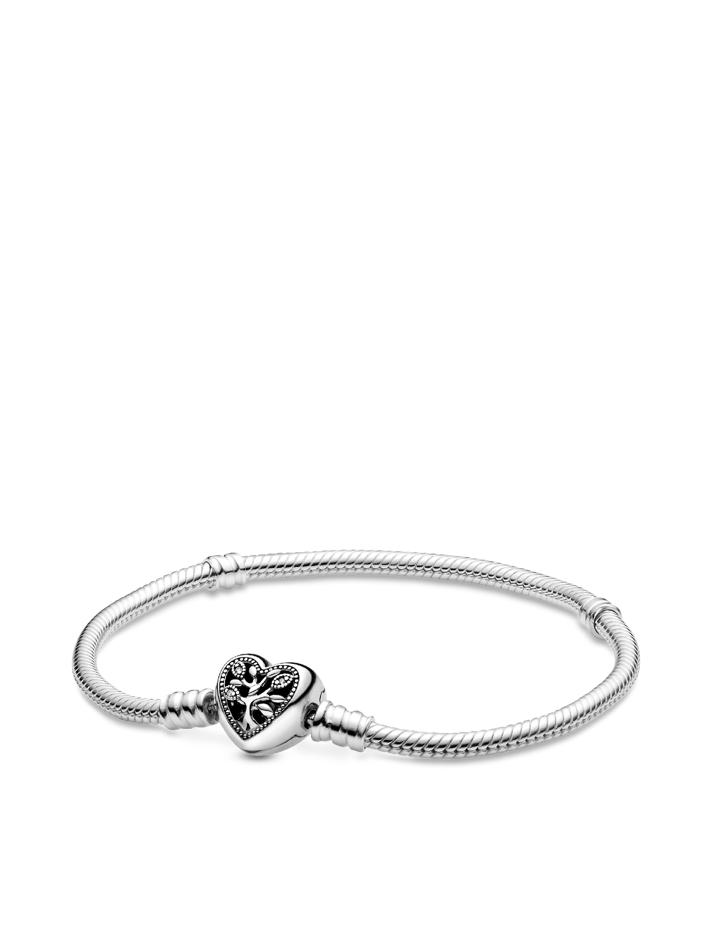 Женский браслет Pandora Moments Family Tree Heart Clasp Snake Chain, цвет: Серебро — фото 1