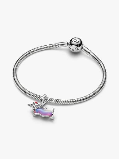 Christmas Dachshund Dangle Charm, Platinum Plated