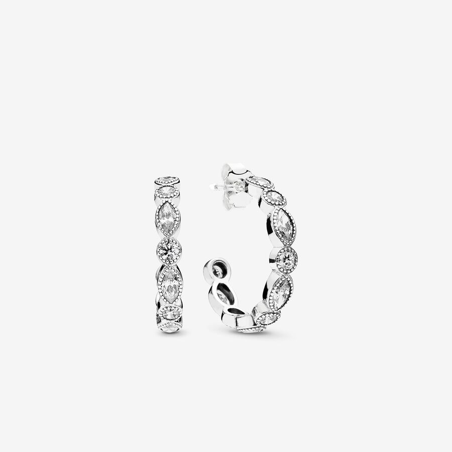 FINAL SALE - Alluring Brilliant Marquise Hoop Earrings, Clear CZ image number 0