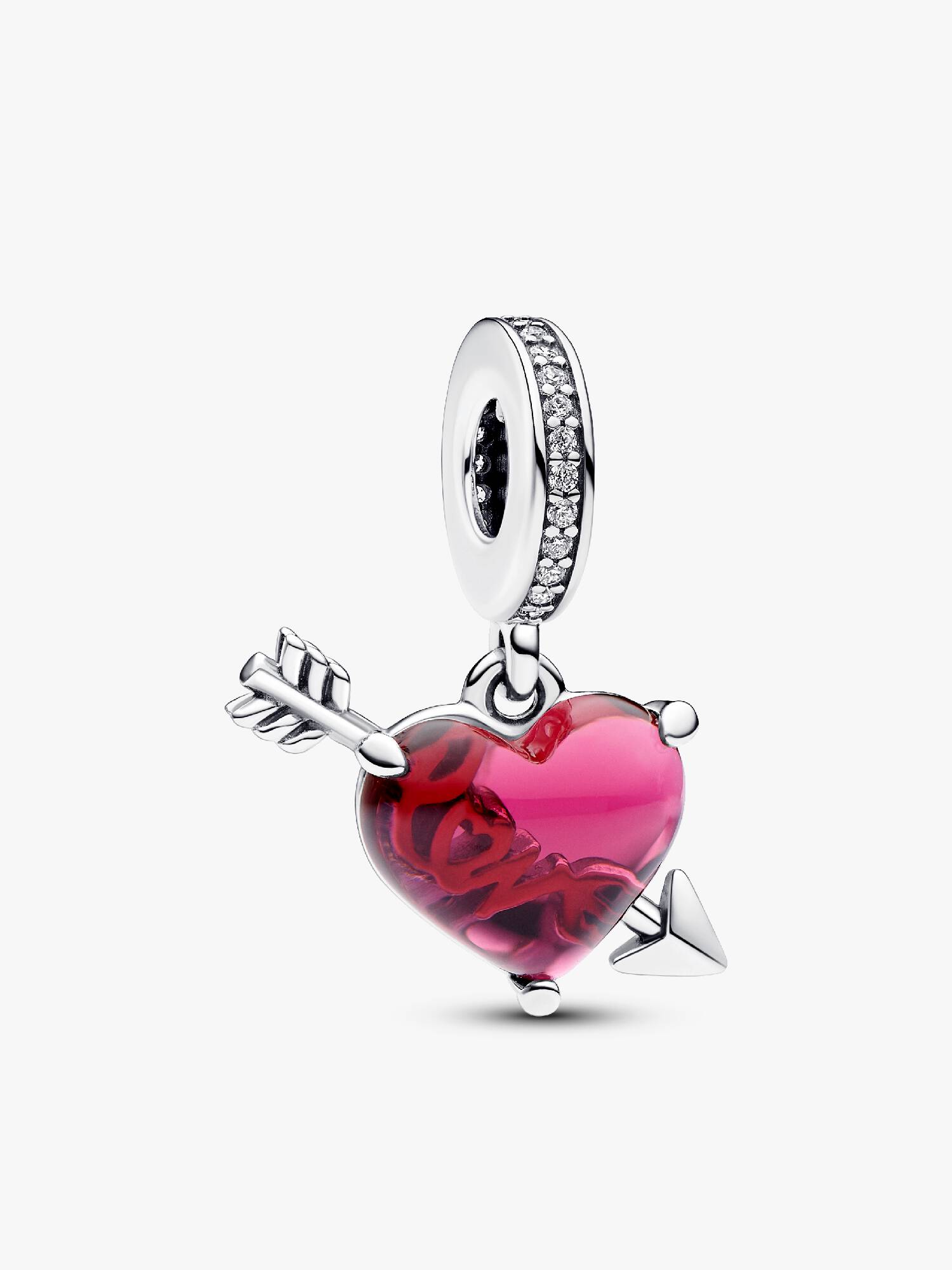 Red Heart & Arrow Murano Glass Dangle Charm