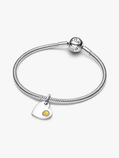 November Engravable Honey Stone Heart Dangle Charm