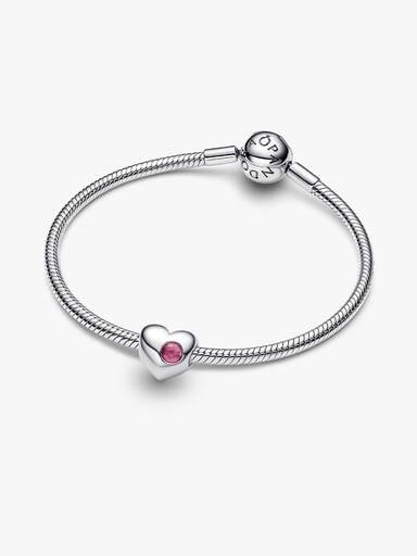 Engravable Pink Stone Heart Charm