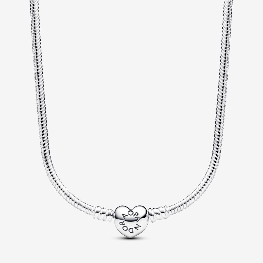 Pandora Moments Heart Clasp Snake Chain Necklace, Sterling silver