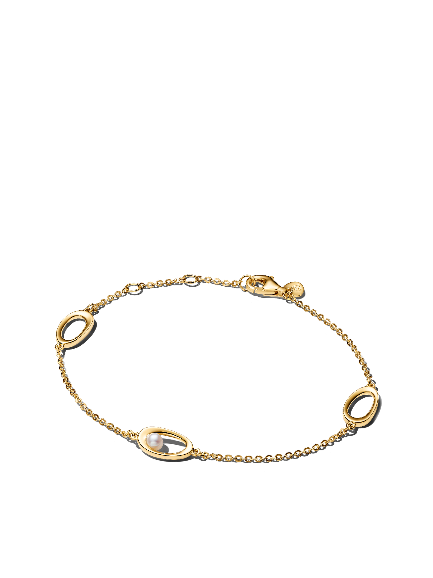 Женский браслет Pandora Organically Shaped Oval & Treated Freshwater Cultured Pearl, цвет: Позолоченный — фото 1