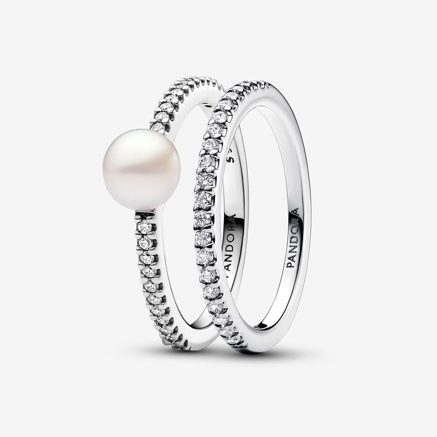 Treated Freshwater Cultured Pearl Ring Band Set image number 0