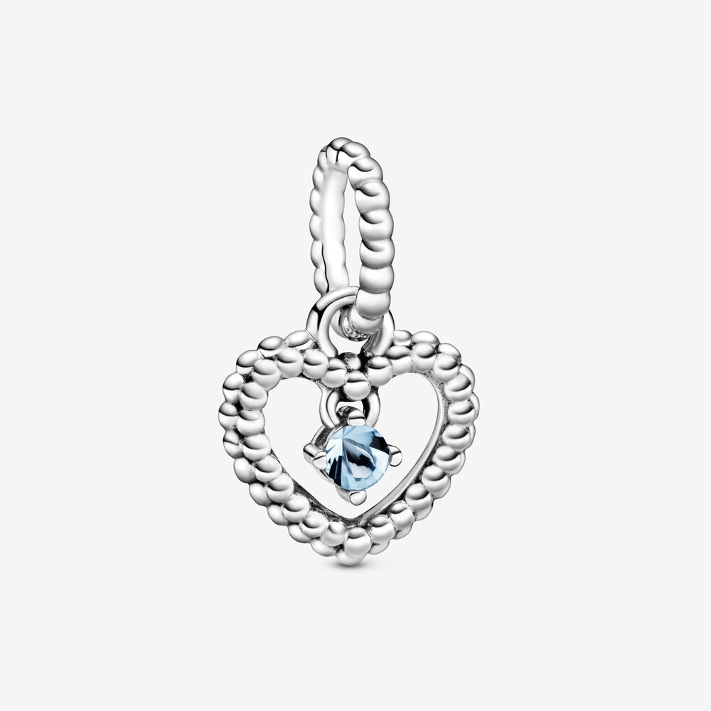Aqua Blue Beaded Heart Dangle Charm