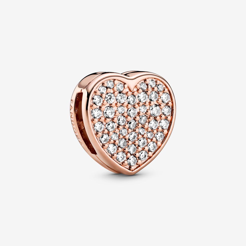 Pavé Heart Clip Charm | Rose gold plated | Pandora US