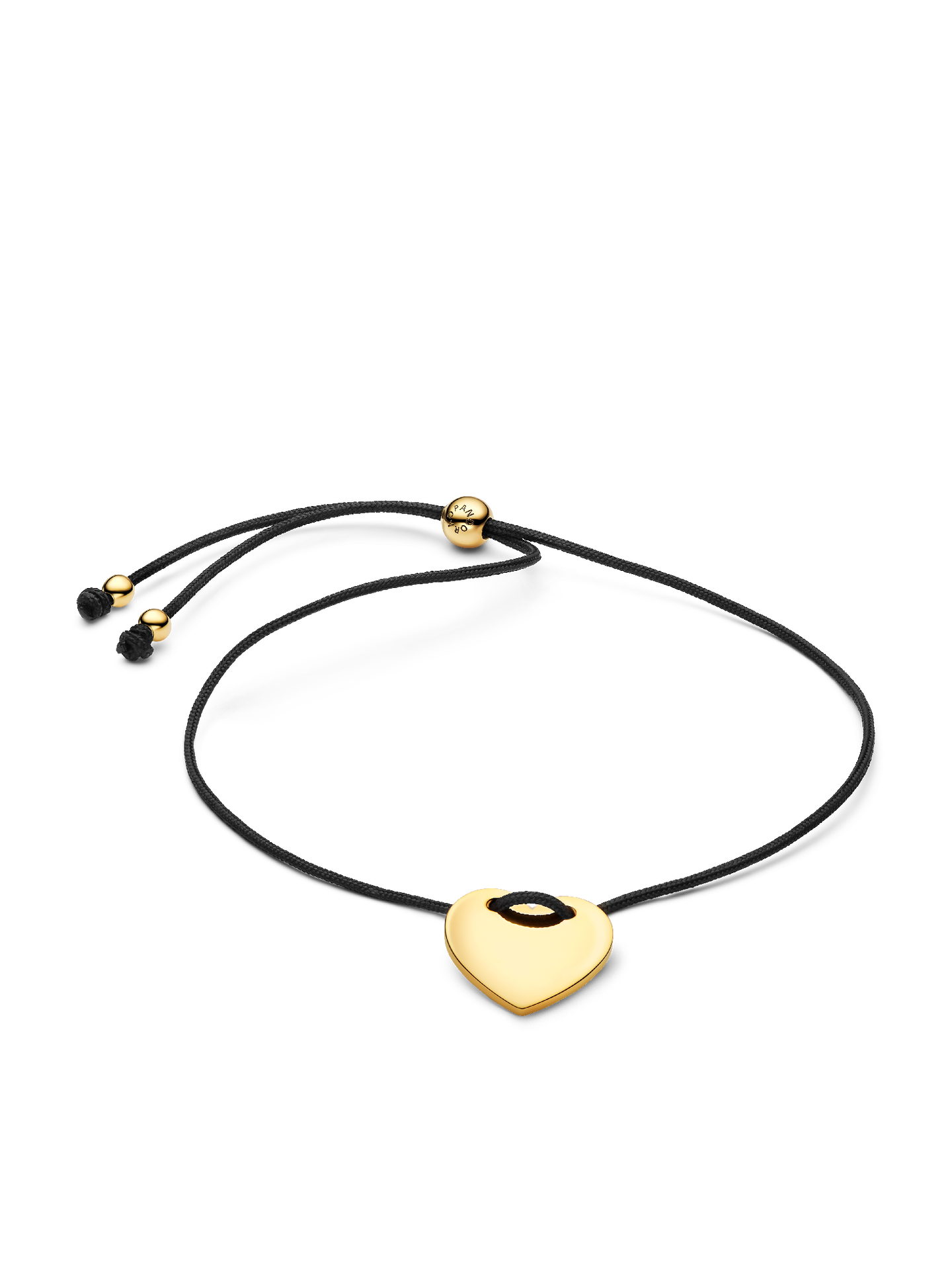 Женский браслет Pandora Engravable Heart Black Cord Slider, цвет: Позолоченный — фото 1