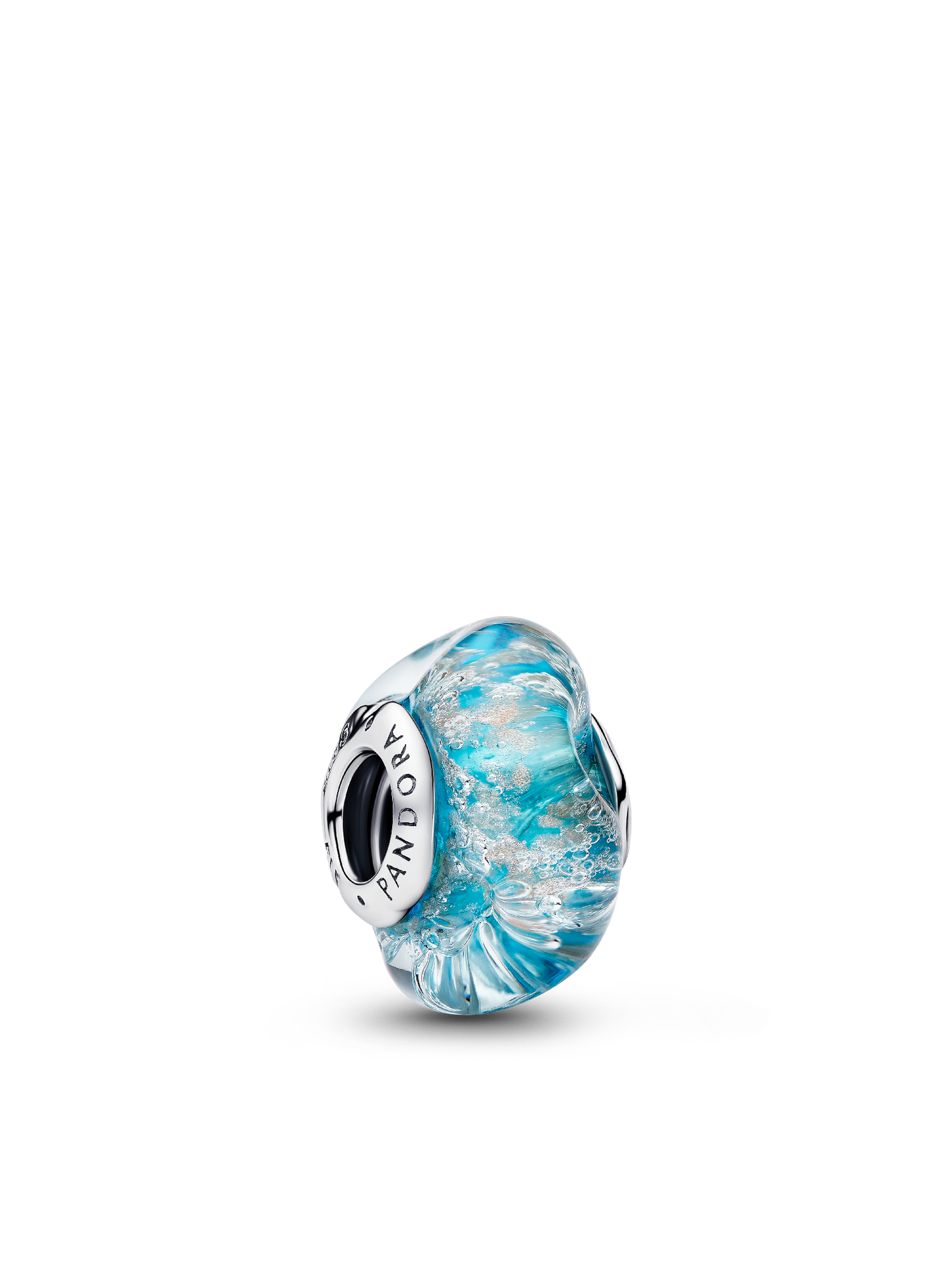 Женский шарм Pandora Turquoise Murano Glass & Glitter Charm, цвет: Серебро — фото 1