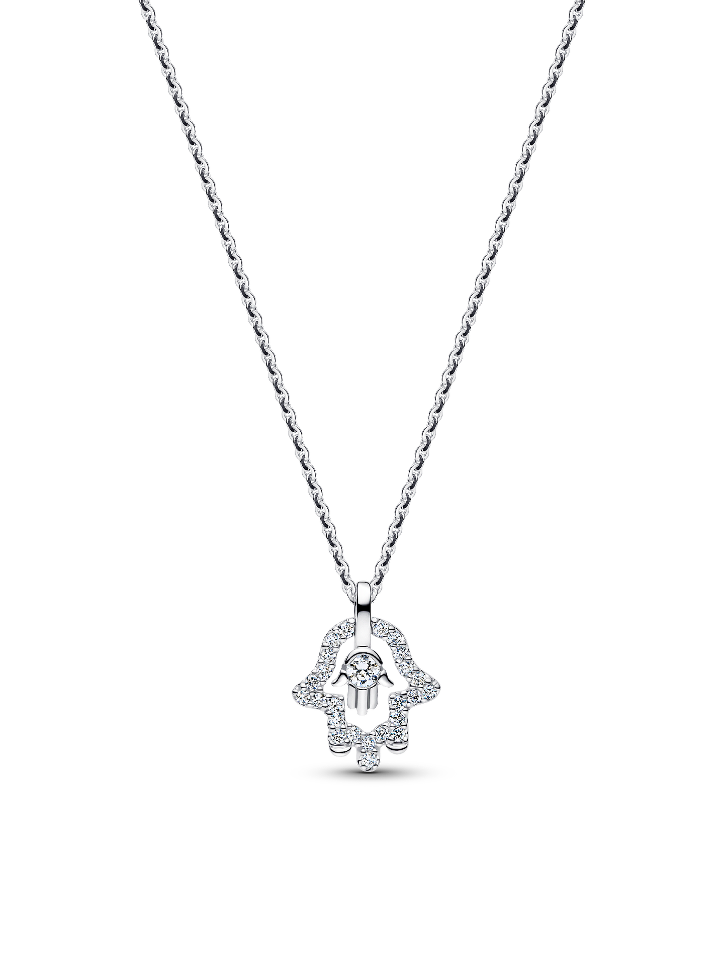 Женское колье Pandora Talisman Sterling Silver Lab-Grown Diamond Hamsa Hand Pendant, цвет: Серебро — фото 1