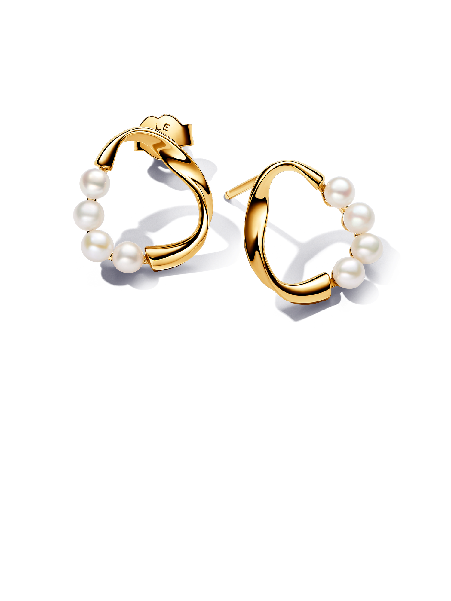 Organically Shaped Circle & Treated Freshwater Cultured Pearls Stud Earrings