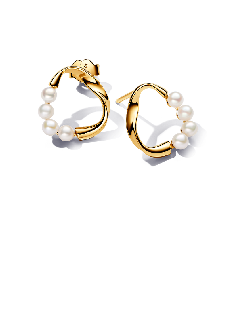 Organically Shaped Circle & Treated Freshwater Cultured Pearls Stud Earrings