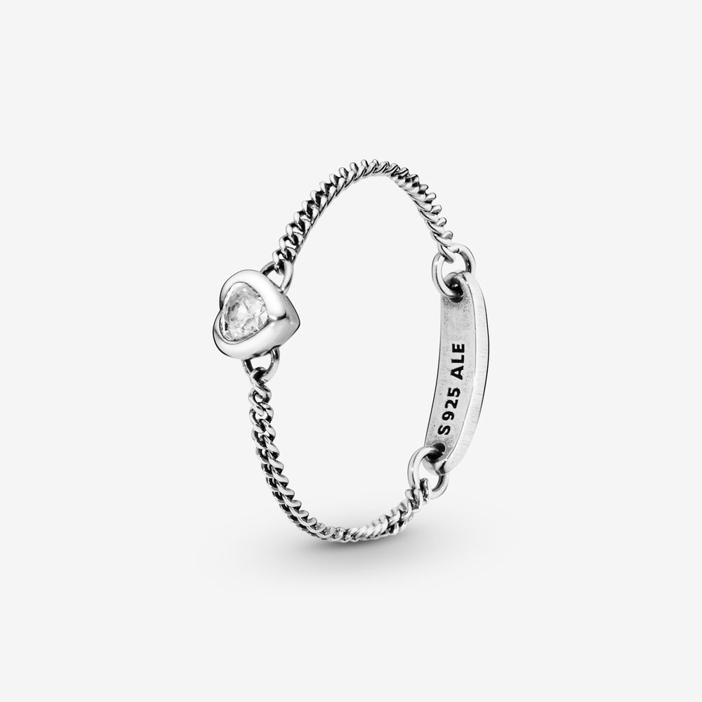 Clear Heart Chain Ring Silver Pandora US