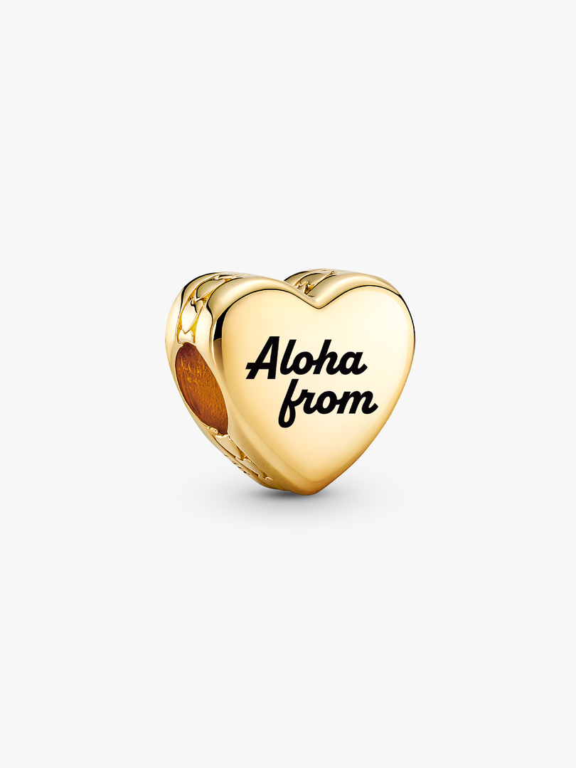 Aloha From Hawaii Heart Charm, Gold-Plated