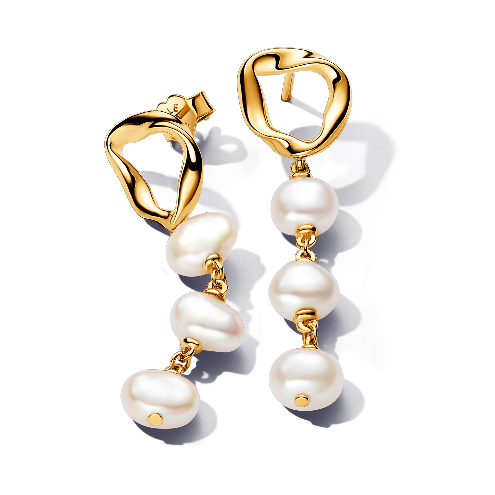 Organically Shaped Circle & Baroque Treated Freshwater Cultured Pearls Drop Earrings