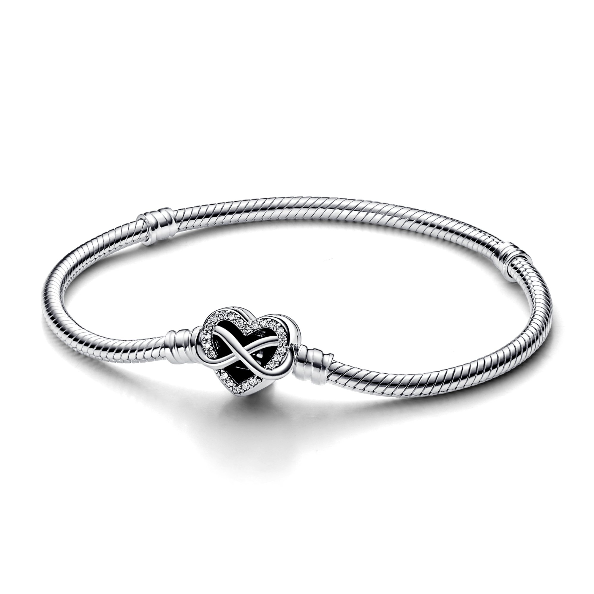 Pandora Moments Sparkling Infinity Heart Clasp Snake Chain Bracelet