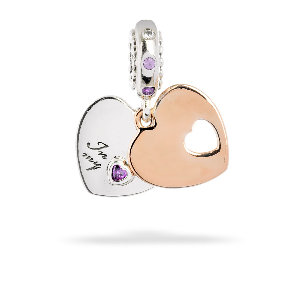 Part Of My Heart Dangle Charm with Pink & Lilac Crystals