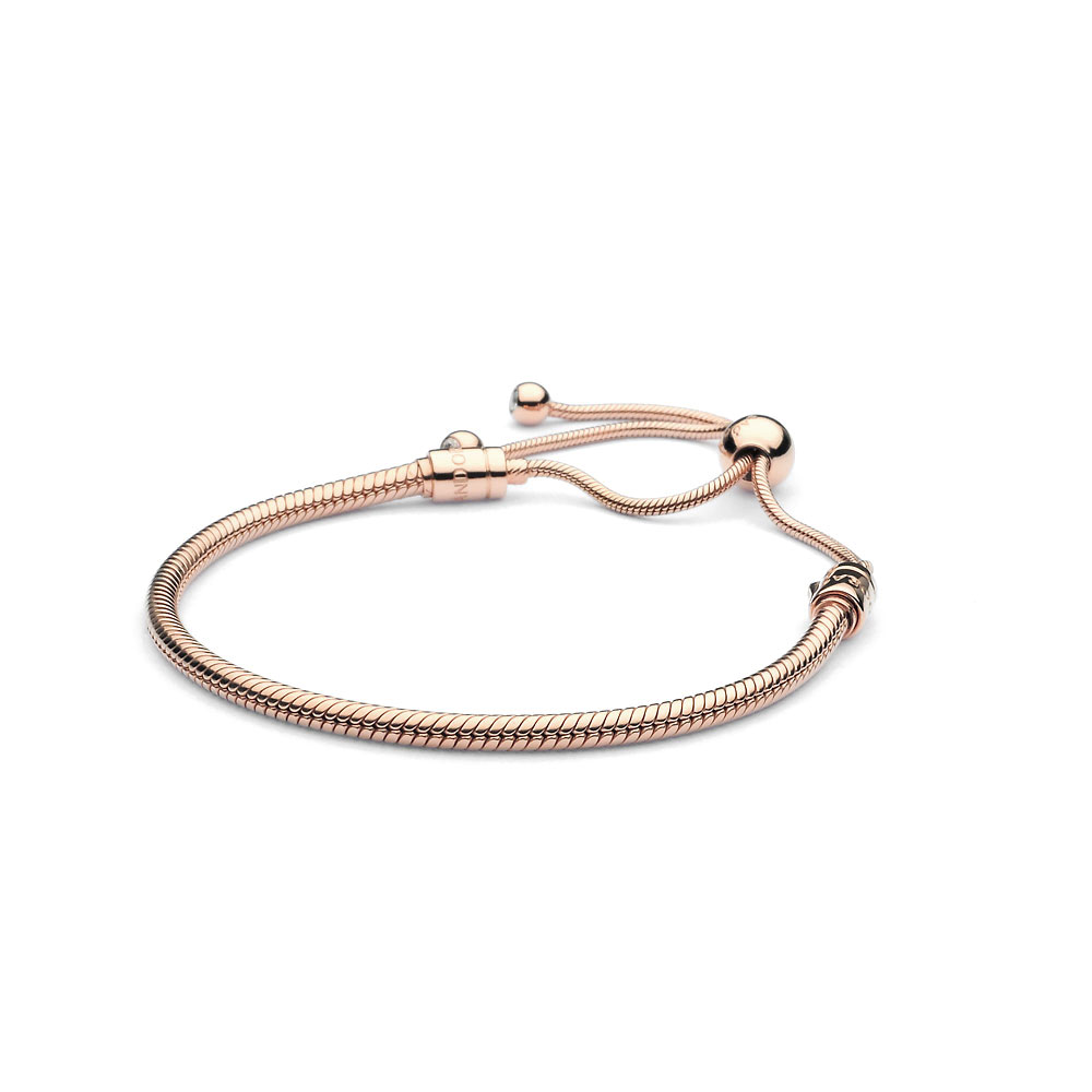 Stainless Steel Open Love Heart Charm Snake Chain Adjustable Copper & Silicone Slider/ Slide Lock Anklet 